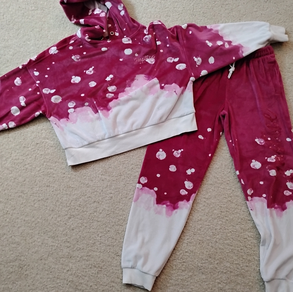 SOLD 🛑 Girl's Justice Burgundy and White 2 Piece Jogging Suit - Sz 10